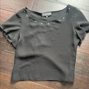 Black Short-Sleeve Studded Scoop Neck Blouse